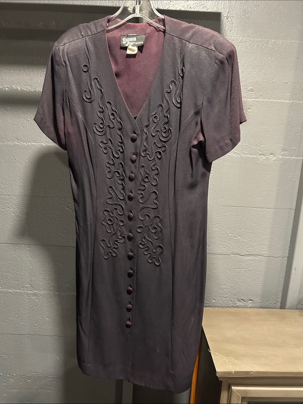 Dawn Joy Fashions Black Button-Front Dress with Appliqué